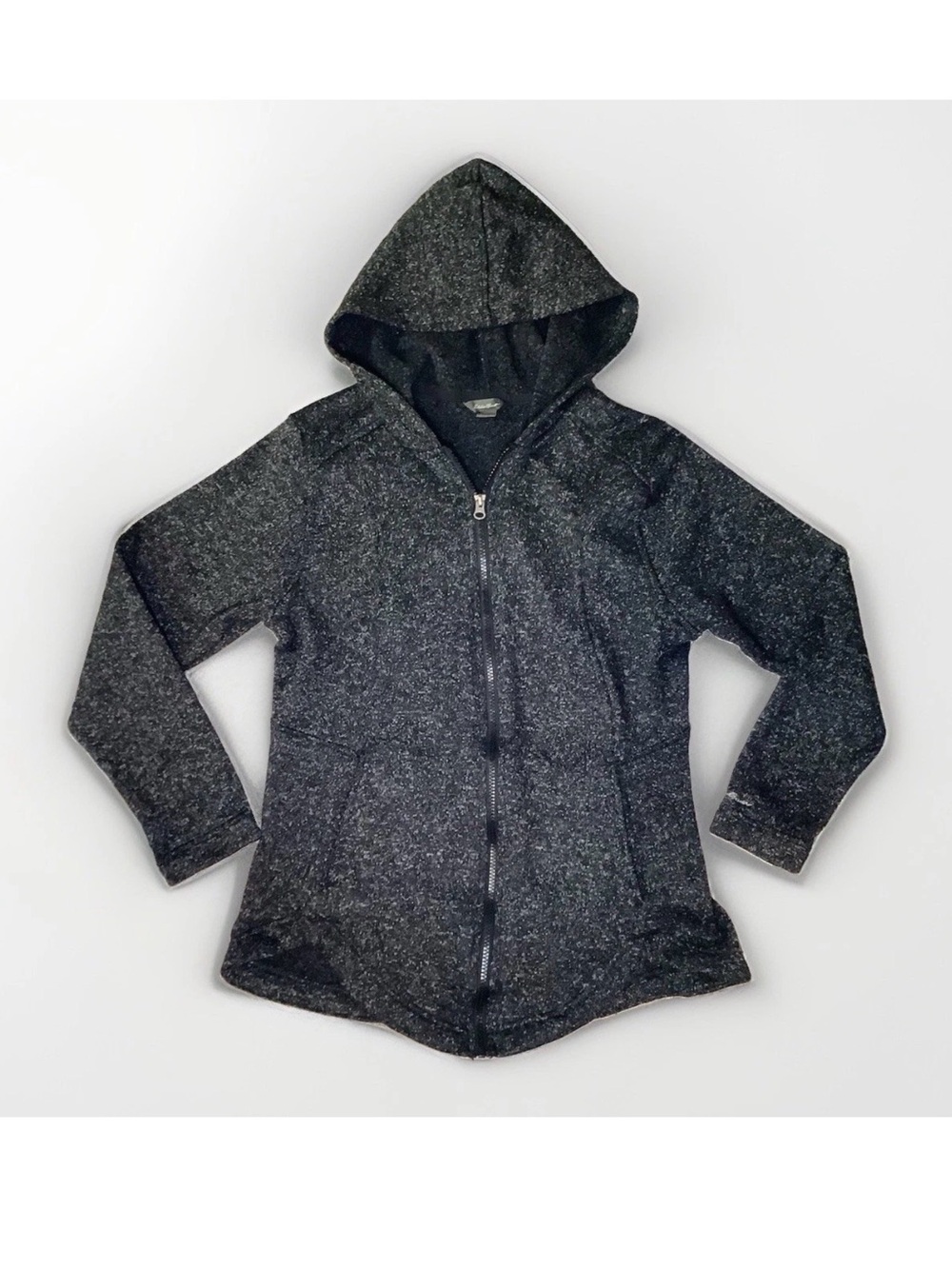 Eddie Bauer Women's Radiator Long Fleece Full Zip Hooded Jacket Black Heather L